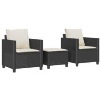 3-delige Bistroset met kussens poly rattan zwart - thumbnail