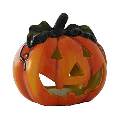 Windlicht pompoen van klei, oranje/groen (B/H/D) 18x17x17cm