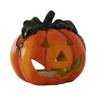 Windlicht pompoen van klei, oranje/groen (B/H/D) 18x17x17cm - thumbnail