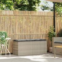 Tuinbank met kussen 110x40x44 cm poly rattan lichtgrijs - thumbnail