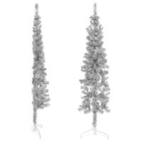 VidaXL Kunstkerstboom half met standaard smal 180 cm zilverkleurig - thumbnail