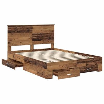 Bedframe met hoofdeinde Oudhout 140 x 190 cm Bewerkt hout