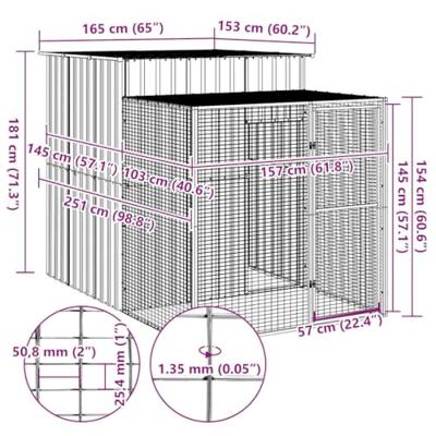 Kippenhok met ren 165x251x181 cm gegalvaniseerd staal grijs