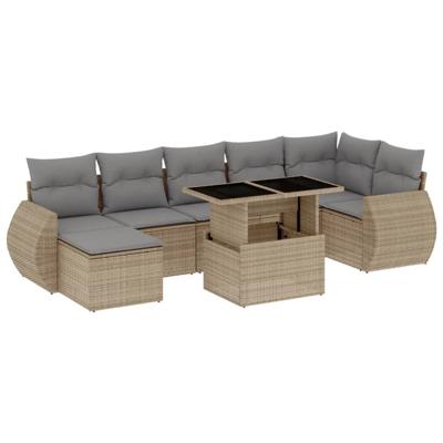 8-delige Loungeset met kussens poly rattan beige