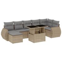 8-delige Loungeset met kussens poly rattan beige - thumbnail