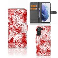 Telefoonhoesje met Naam Samsung Galaxy S22 Plus Angel Skull Rood - thumbnail