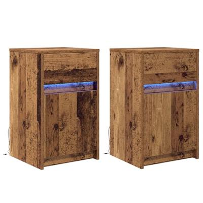 LED Bedside Kast 2 pcs Oud hout 38 x 34 x 61 cm Spaanplaat LED Bedside Kast 2 pcs Oud hout 38 x 34 x 61 cm Spaanplaat