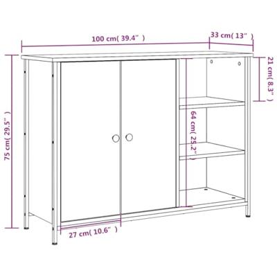 Dressoir 100x33x75 cm bewerkt hout gerookt eikenkleurig