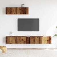 3-delig Tv-meubelset wandmontage bewerkt hout oud houtkleurig - thumbnail