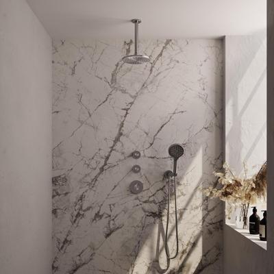 Regendoucheset Inbouw Brauer Brushed Carving Thermostatisch 20 cm met Plafondarm en Handdouche 3-Standen Losse Stopkranen Geborsteld RVS Brauer