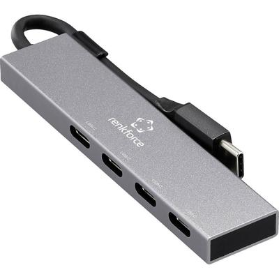 Renkforce RF-USBCH-205 RF-6902308 USB-hub 4 poorten USB-C USB 3.2 Gen2 10 GBit/s Met USB-C stekker Grijs