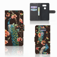 LG V30 Telefoonhoesje met Pasjes Pauw met Bloemen - thumbnail