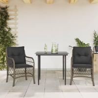 3-delige Bistroset met kussens poly rattan grijs - thumbnail