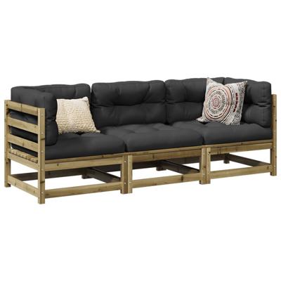 3-delige Loungeset met kussens geïmpregneerd grenenhout - thumbnail