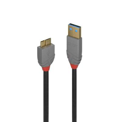 LINDY 36768 3 m USB 3.0 Type A naar Micro-B kabel, Anthra Line