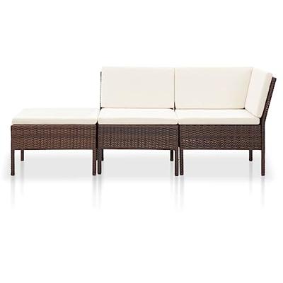 3-delige Loungeset met kussens poly rattan bruin 3-delige Loungeset met kussens poly rattan bruin