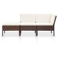 3-delige Loungeset met kussens poly rattan bruin - thumbnail