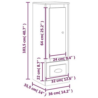 Hoge kast 36x35,5x103,5 cm bewerkt hout zwart