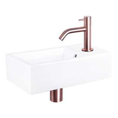 Fonteinset Differnz Force Keramiek 40x22x11.5 cm Wit Met Gebogen Kraan Rood Koper Differnz