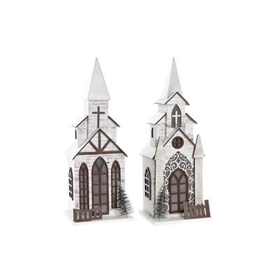 Kerstversiering DKD Home Decor Kerk MDF (12,5 x 11 x 33 cm) (2 Stuks)