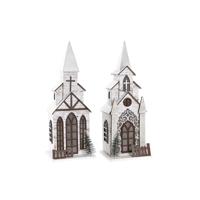 Kerstversiering DKD Home Decor Kerk MDF (12,5 x 11 x 33 cm) (2 Stuks) - thumbnail