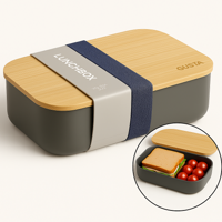 Gusta Broodtrommel - Lunchbox - met elastiek - Bamboe/Kunststof - Antraciet - thumbnail