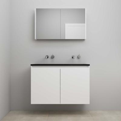 On-Line Badkamermeubelset - 100 cm - Bouwpakket - Greeploze Ladestructuur - Acryl Wastafel - zonder Kraangat - Spiegelkast - Mat Wit