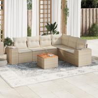 7-delige Loungeset met kussens poly rattan beige - thumbnail
