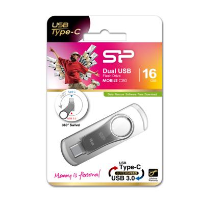 Silicon Power 16GB Mobile C80 USB 3.0 - USB Type-C Dual COB flashdrive Titanium