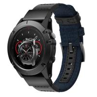 Canvas en lederen polsband horlogeband voor Garmin Fenix5x plus Fenix3 polsband grootte: 150 + 110mm (blauw) - thumbnail