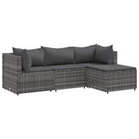 4-delige Loungeset met kussens poly rattan grijs - thumbnail