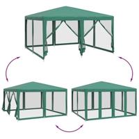 Partytent met 8 mesh zijwanden 4x4 m HDPE groen - thumbnail