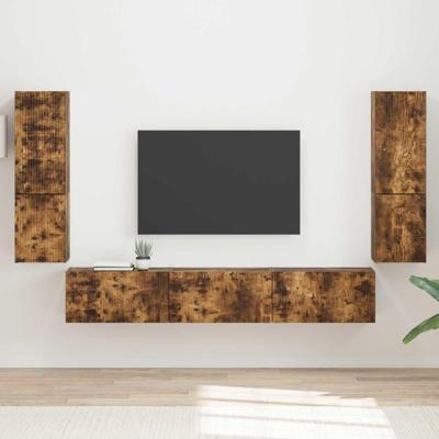 Tv-meubelset Wandgemonteerd 4 pcs Gerookt eiken Bewerkt hout