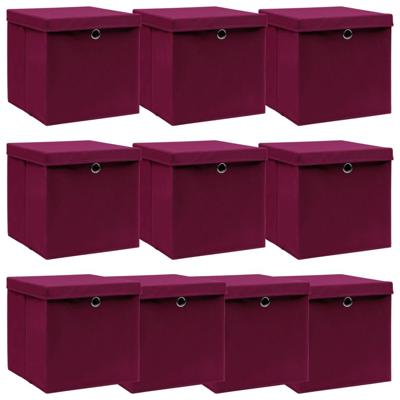 Opbergboxen met deksel 10 st 32x32x32 cm stof donkerrood
