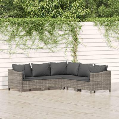 5-delige Loungeset met kussens poly rattan grijs