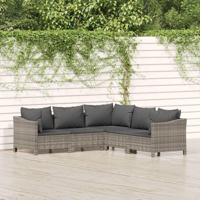 5-delige Loungeset met kussens poly rattan grijs - thumbnail