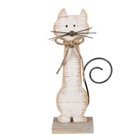 Clayre & Eef Decoratie Beeld Kat 38 cm Wit Hout - thumbnail