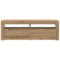 Tv-meubel met LED 120x35x40 cm bewerkt hout artisanaal eiken - thumbnail