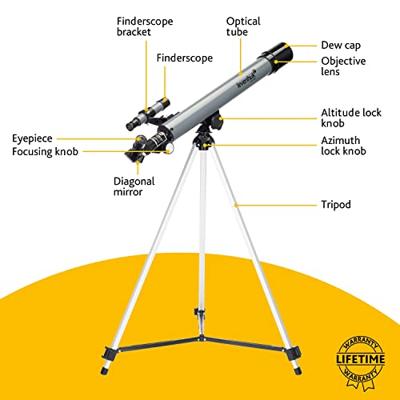 Levenhuk Blitz 50 BASE 50mm Portable Refractor Telescope for Beginners and Kids with Tripod and Balanced Accessories Set