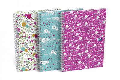 Oxford Floral softcover spiraalschrift, ft B5, 60 vel, geruit 5 mm, 3 geassorteerde designs