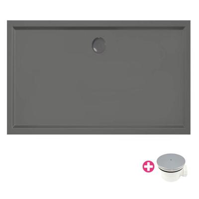 Douchebak Xenz Mariana | 150x80x4 cm | Incl.Afvoersifon-Chroom | Acryl | Rechthoekig | Antraciet mat
