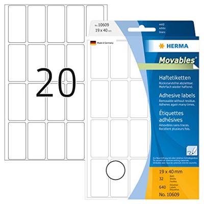 Etiket herma 10609 19x40mm verwijderbaar wit 480st Etiket herma 10609 19x40mm verwijderbaar wit 480st