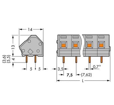 WAGO 236-504 Veerkrachtklemblok 2.50 mm² Aantal polen 4 Grijs 140 stuk(s)