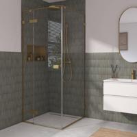 Saqu Parro douchecabine met draaideur incl. antikalk 90x90x210cm geborsteld messing - thumbnail