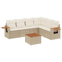 7-delige Loungeset met kussens poly rattan beige - thumbnail