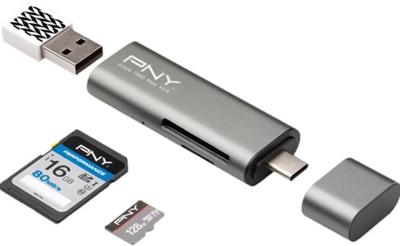 PNY R-TC-UA-3N1E01-RB Externe geheugenkaartlezer USB-C 3.2 Gen 1 Metallic