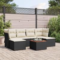 7-delige Loungeset met kussens poly rattan zwart - thumbnail
