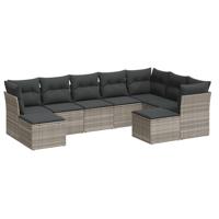 9-delige Loungeset met kussens poly rattan lichtgrijs - thumbnail