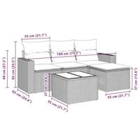 5-delige Loungeset met kussens poly rattan lichtgrijs - thumbnail