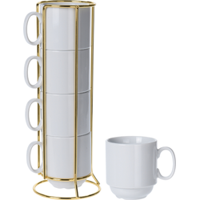 OTIX Koffiekopjes - Theeglazen - Met Oor - Set van 4 - Mokkenrek - Mokken - met Gouden Houder - 250ml - Porselein - thumbnail